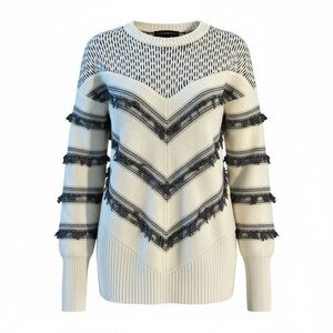 Banana Republic Women's Textured‎ Fringe Cream and Black Sweater - Size Small